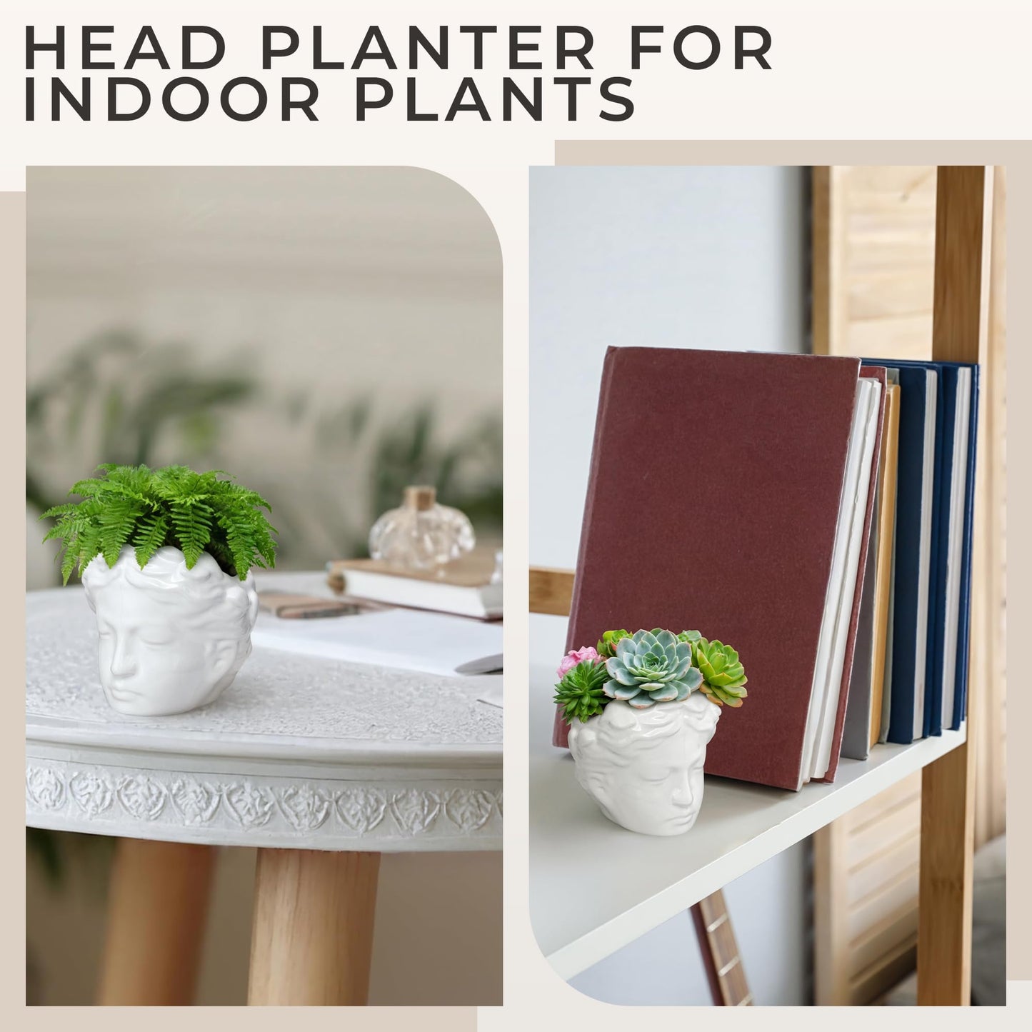 DOMIVKA Small Head Planter - Ceramic Face Planter Pots for Indoor Plants, Cute Funny Succulent Pot with Drainage Hole, Unique Gift, 3.9"