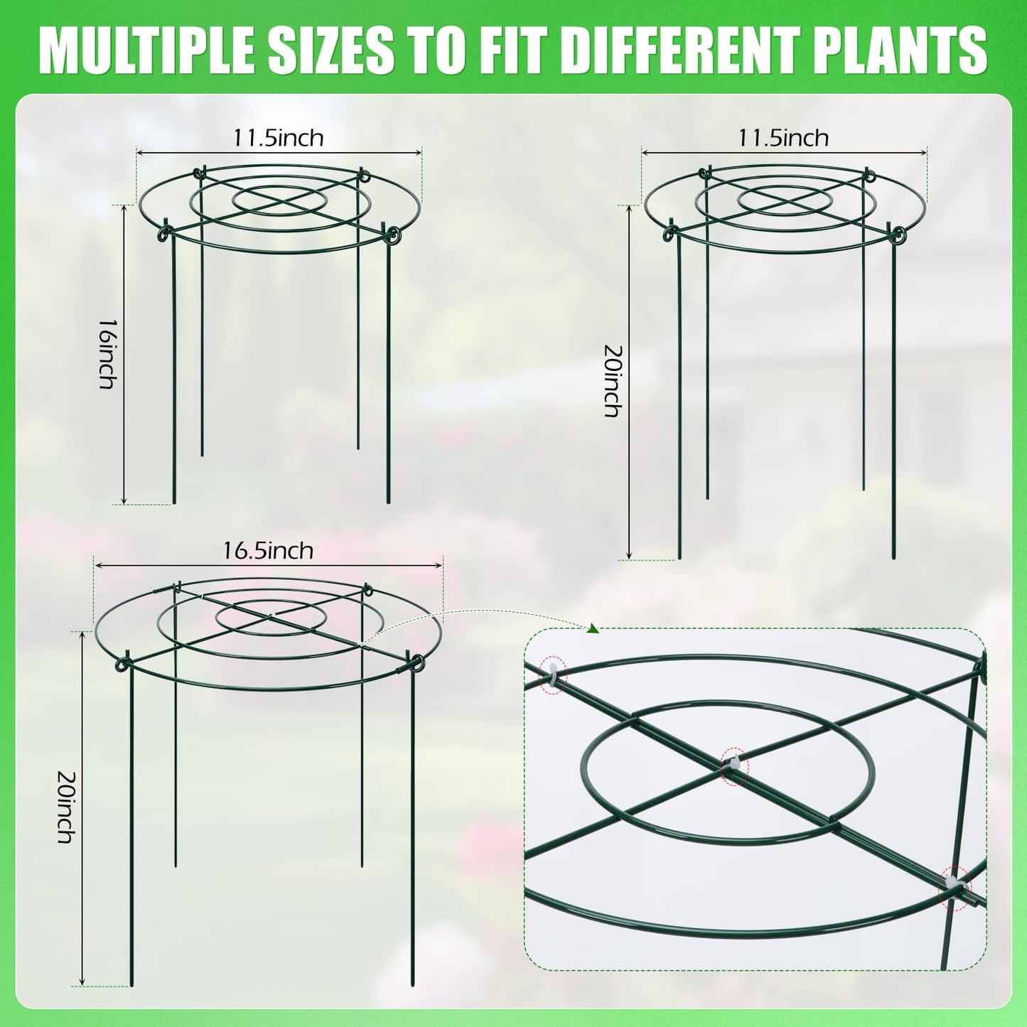 Peony Cages and Supports 8 Pack, 11.5 x 20 Inch Heavy Duty Plant Support Cage Set for Peonies, Roses & Tomatoes – Garden Stakes & Plant Cages for Outdoor Plants (8 Pack, 11.5 x 20 Inch)