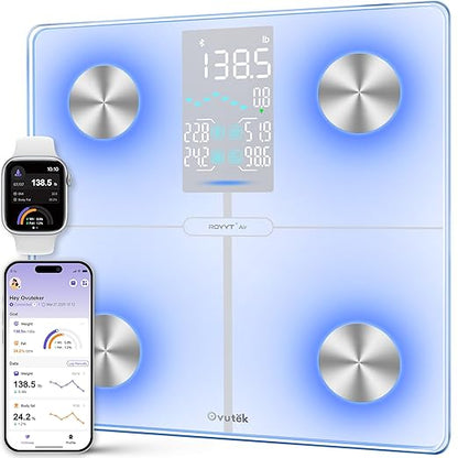 Ovutek Smart Body Fat Scale with 14 Body Composition Metrics Including BMI, Muscle Mass, Weight Bathroom Scale with Color-Changing, Fitness App - Flash White