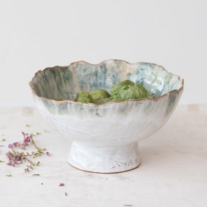 Creative Co-Op Large Stoneware Footed Bowl with Speckled Glaze, Green and Brown