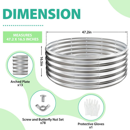 YSEJOMP 17" Tall Round Outdoor Garden Raised Garden Bed Kits-0.8MM Thick Metal Raised Planter Bed/Ground Planter Box for Variety of Flowers,Herbs,Vegetables,Trees (Silver, 48 Dia X 16.5inches)