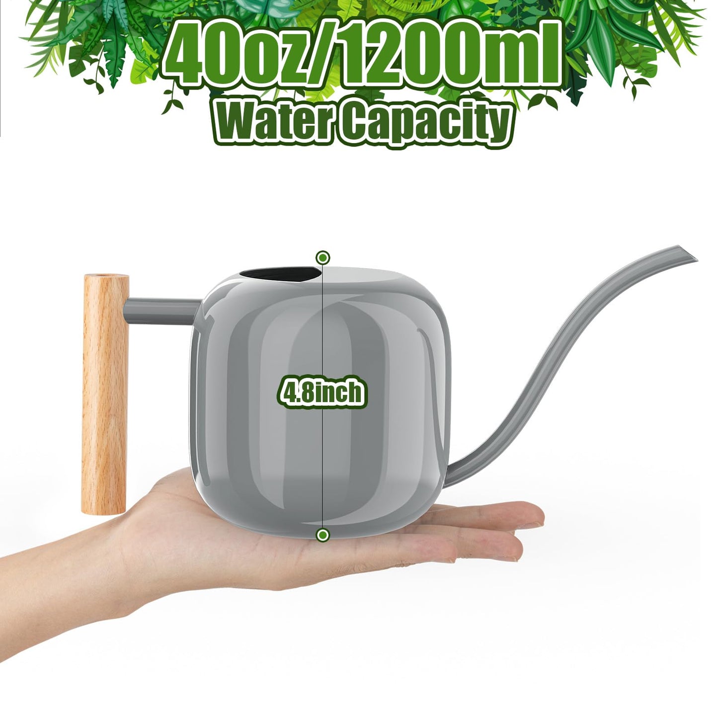 Green Moon Watering Can Indoor Plants 1.2L/41oz Elephant Gray Water Can Indoor Metal Small Water Can Pot with Long Spout for House Bonsai Plants Garden Flower Decorative