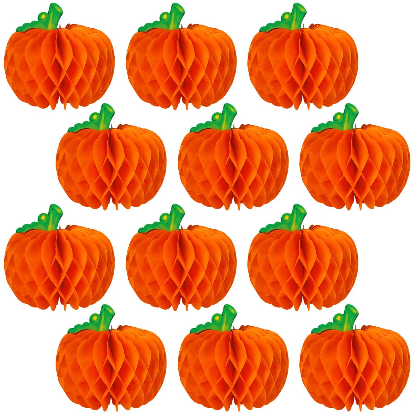 12 Pcs Pumpkin Centerpieces for Tables, 10 Inch Thanksgiving 3D Honeycomb Tissue Balls Fall Paper Hanging Pumpkin Decorations for Halloween Thanksgiving Harvest Party Decor