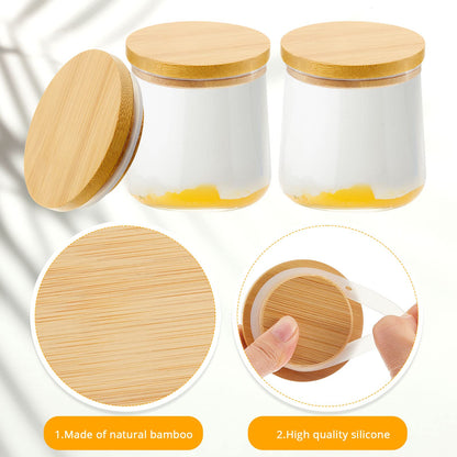 Sawysine 36 Pack Oui Yogurt Jar Lids Compatible with 5oz Oui Yogurt Jars Reusable Bamboo Wooden Round Canning Lids with Silicone Sealing Rings for Kitchen Food Nut Candy Storage (Jar Not Included)