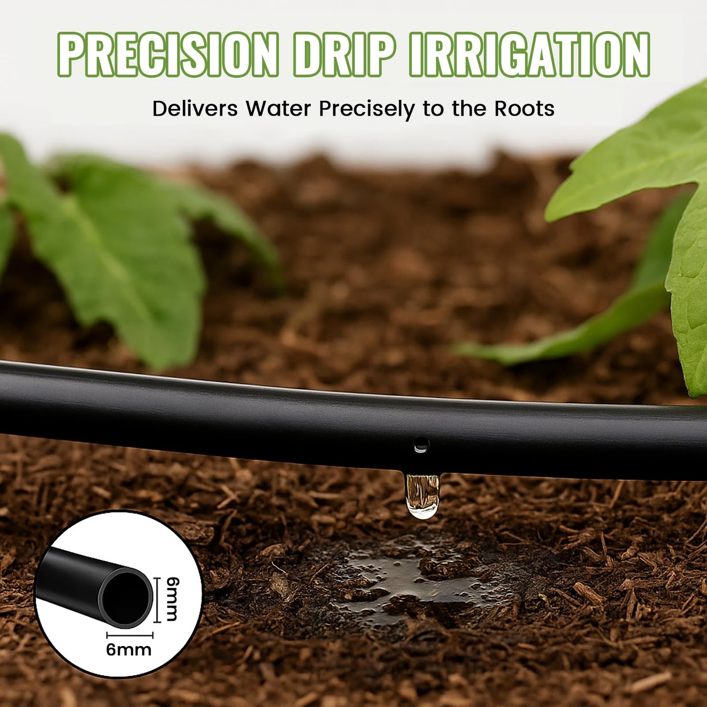 MIXC 1/4" Irrigation Dripline Tubing (100 Ft Roll), Saving 80% Water, 6" Emitter Spacing, 0.5 GPH Emitters Built-In Drip Irrigation Line with 1/4" Fittings Included, Black