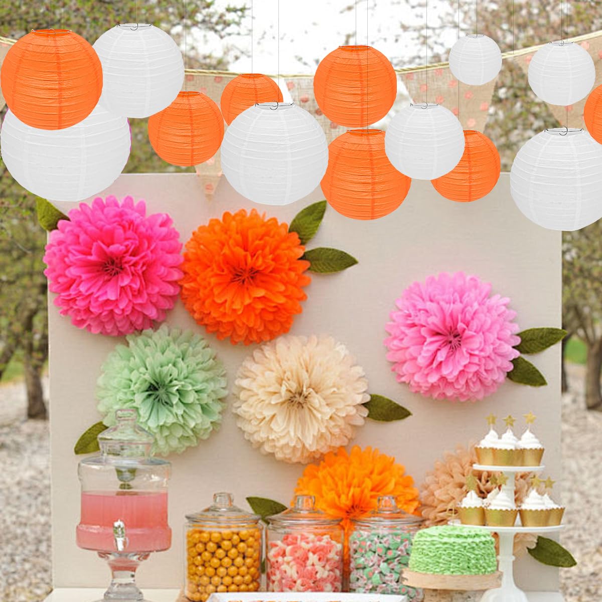 Orange Paper Lanterns, 12Pcs 6-12 Inch Round Hanging Party Decorations