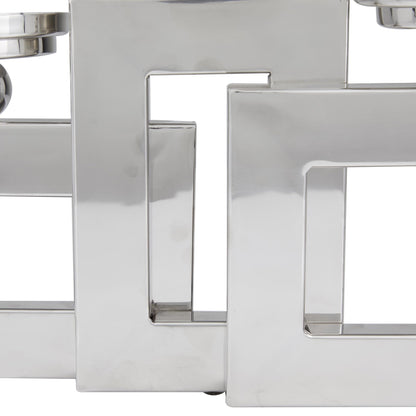 Deco 79 Stainless Steel Metal Decorative Candle Holder Pillar 3 Plate Candle Stand, Candlestick Holder 14" x 6" x 11", Silver
