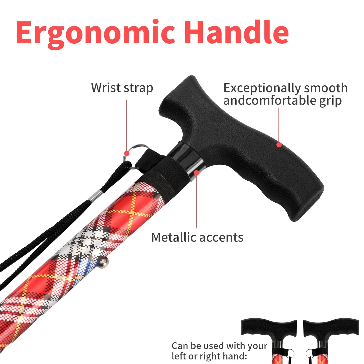 Walking Cane LIXIANG Cane for Woman | Mobility & Daily Living Aids | 5-Level Height Adjustable Walking Stick | Comfortable Plastic T-Handle Portable Walking Stick Folding Cane with Replace Tip