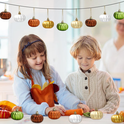 JarThenaAMCS 24Pcs Fall Pumpkin Hanging Ornaments Mini Pumpkin Ball Ornaments Thanksgiving Hanging Decorations for Autumn Harvest Christmas Party Tree Home Wall Decor