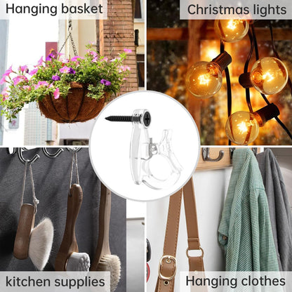 GEZIDEA Light Hanger Hooks, Screw-in Hooks for Hanging String Lights, Wire, Plants, Wind Chimes - Plastic, Clear, 20 Pack