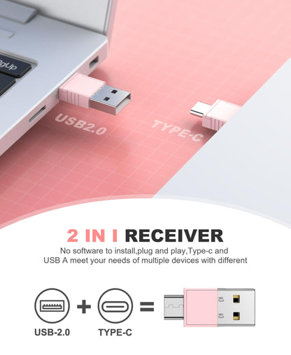 DINOSTRIKE Pink Wireless Presentation Remote with Air Mouse, Rechargeable USB C Slide Clicker Compatible with PowerPoint for Mac and Windows Laptops (2.4GHz)