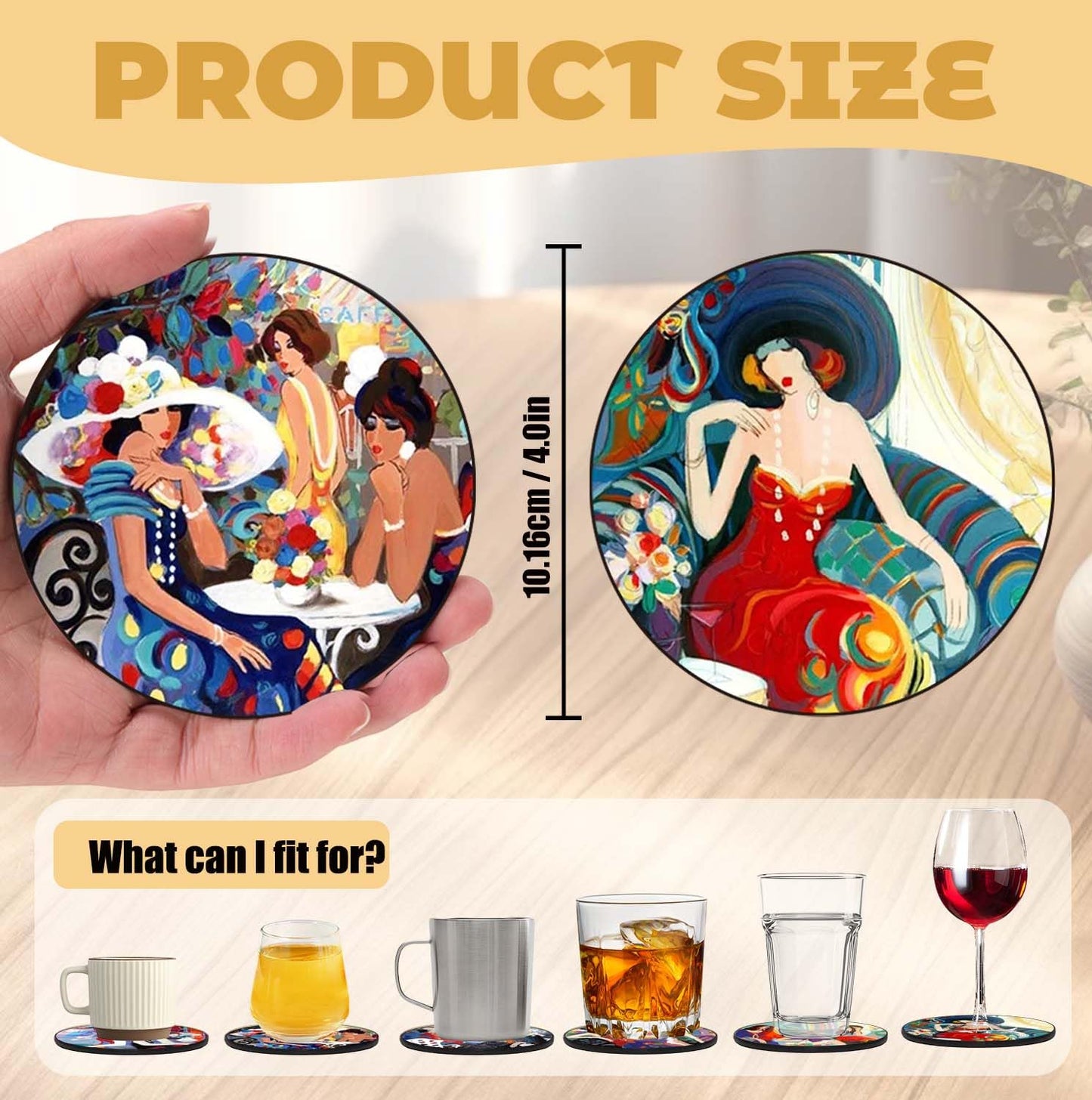 ABCHCHS Coasters Set of 12 - Abstract and Oil Painting Art Design - PU Leather Coasters for Drinks with Holder - Handmade Round Drink Coasters Set for Home Decor and Housewarming Gift