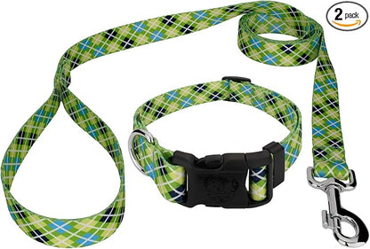 Country Brook Petz - Margarita Argyle Everyday Collar and Leash - Plaid and Argyle Collection Featuring Charming Designs (1 Inch, Medium)