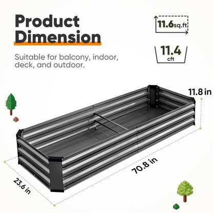 KING BIRD Raised Garden Bed Kit with Bottom 2025 Upgraded Galvanized Planter Garden Box Outdoor & Indoor for Gardening, Vegetables, Flowers, Dark Grey, 70.8x23.6x11.8 in