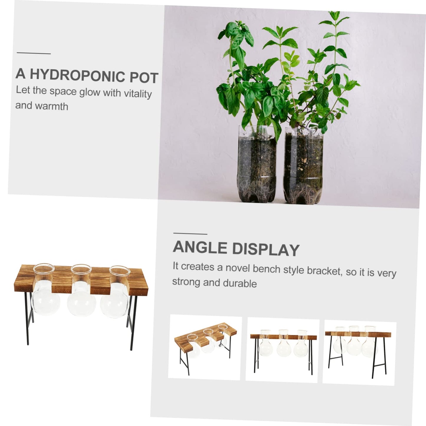 TINEASUR Plant Stands Indoor Glass Vase Wooden Rack Hydroponic Bottle Plant Terrarium Desktop Planter Bottle Home Planting Vase