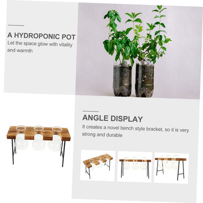 TINEASUR Plant Stands Indoor Glass Vase Wooden Rack Hydroponic Bottle Plant Terrarium Desktop Planter Bottle Home Planting Vase