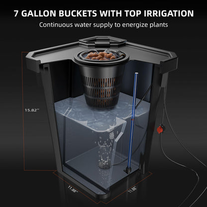 Spider Farmer DWC Hydroponics Grow System with 7-Gallon Deep Water Culture, New Triangular Cover Design, Recirculating Drip Garden System with Top Drip Kit, 11W Air Pump, 4 Buckets