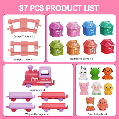 Train Set Toy Toddlers for 1-3 Learning Toy for Ages 1 2 3,Montessori Learning Matching & Sorting Toys,Christmas Birthday Gift Boys Girls (Pink)