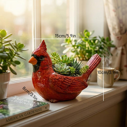 Cardinal Bird Succulent Planter,Resin Decorative Flower Pots for Indoor Outdoor Plants,Cute Animal Plant Pot,with Drainage Hole,Unique Garden Windowsill Desk Decor Gift for Bird Lovers (Green)