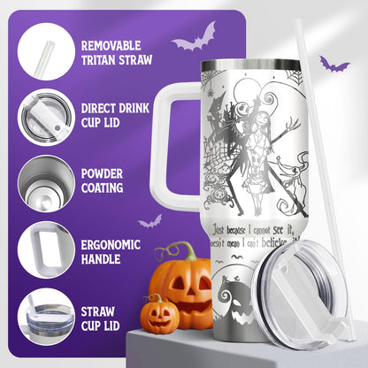 fat mummy Spooky Christmas Tumbler – 40 oz Laser Stainless Steel Mug with Handle – Nightmare Halloween Movie Cup Gifts for Fans of Dark Romance, Birthdays & Holidays
