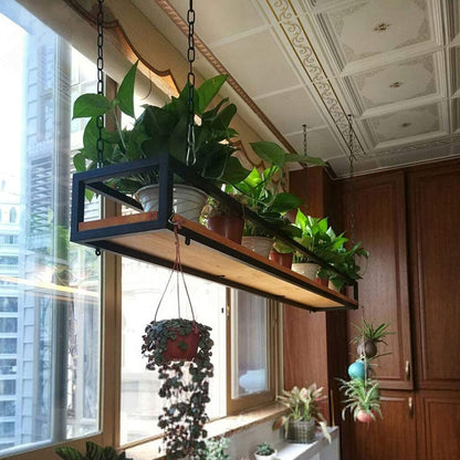 Hanging Flower Pot Display Rack - Wooden & Metal Plant Stand for Balcony, Bar, Patio, Garden - Adjustable Sizes 60/80/100/120/140cm - Stylish Railing Shelf for Flower Baskets