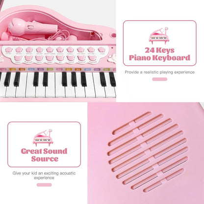Love&Mini Piano Keyboard Toy for Girls - 24 Keys Toddler Music Toy Instrument with Microphone, Pink Piano Toy for 1 2 3 Years Old Girls Birthday Gift