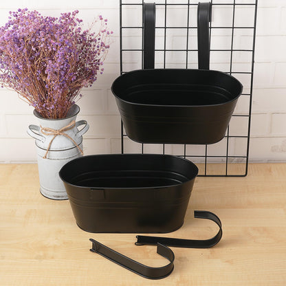Biugaaufai 6 Pack Metal Railing Planter for Outdoor Plants, BlackIron Railing Planters, Metal Window Hanging Flower Pots for Balcony, Fence, and Patio Railings, Garden Decor with Drainage Holes