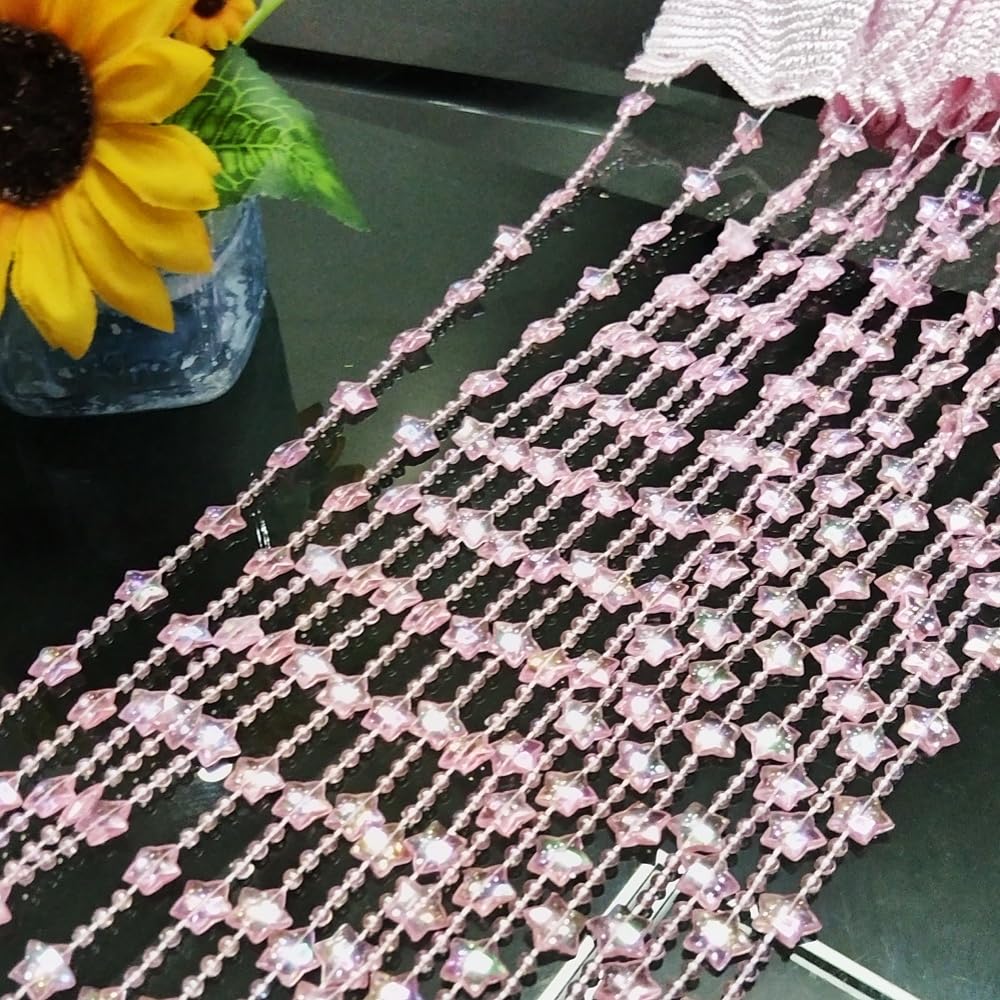 ave split Beaded Curtain Doorways Star Acrylic Hanging Door Beads String Curtains Tassel Room Divider Screen Decor for Doorway Window Living Room Wedding 049Star (Pink Star)