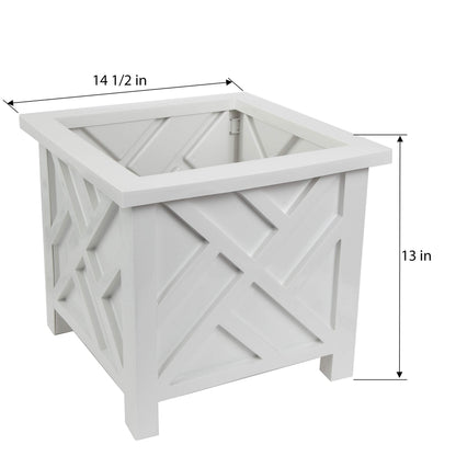 Trenton Gifts Chippendale White Planter Box Set of 2 - Elegant Outdoor Plant Pot for Patio, Porch Decor, and Garden Display
