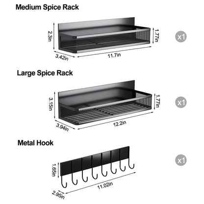Magnetic Spice Rack for Refrigerator, 4 Pack Magnetic Shelf, Fridge Magnet Organizer with Moveable 8 Hooks, Magnetic Fridge Shelf for Kitchen Organization and Storage (4 Pack)