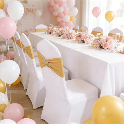 MehelloFeather Spandex Chair Sashes 20Pcs Chair Bows for Weddings Parties Holiday Celebrations and Event Decorations(Glod)