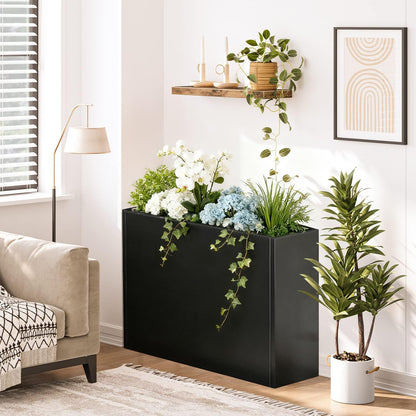 Baotree Metal Large Planter Box 38" L x 13" W x 30" H, Heavy Duty Tall Rectangle Outdoor Planter Box with Removable Insert Shelves for Porch, Garden, Patio, Yard (Black)