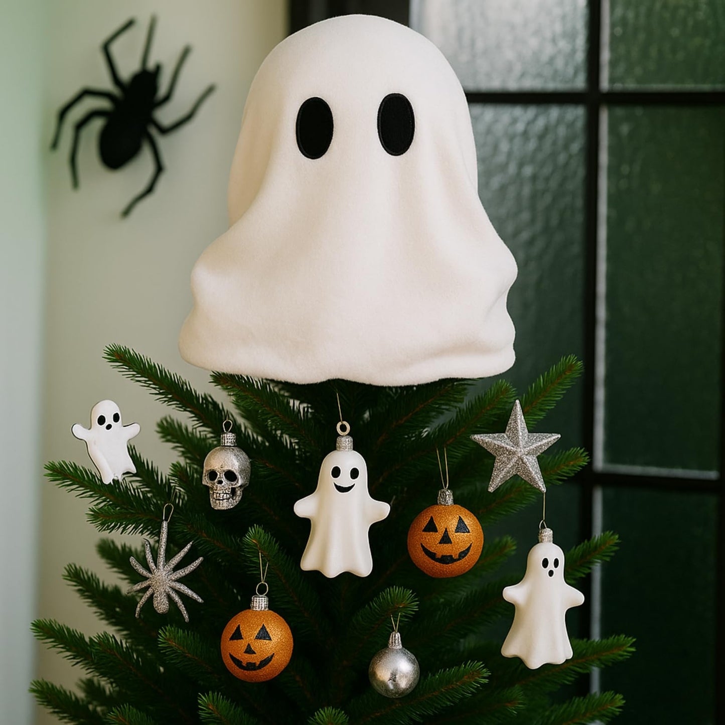 Gejoy Halloween Ghost Tree Topper Decor 13 Inches White Ghost Elf Halloween Tree Topper Ornaments for Holiday Party Favors Supplies Decor