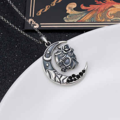 DAOCHONG Halloween Skull Necklace 925 Sterling Silver Retro Gothic Skull Style Cocktail Party Pendant Necklace Halloween Birthday Christmas Skeleton Jewelry Gifts for Women