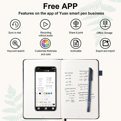 Yuan Smart Digital Notebook with Pen, Smart Pen for Note Taking Real-Time Sync-to-Digital, Smart Writing for Meeting Class Creation, Digitizing, Store, and Share Handwritten Notes via App(iOS/Android)