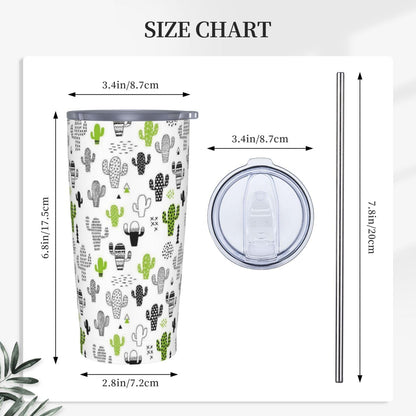 JASROTAO Cute Cacti Tumbler with Straw, Green Cactus 20oz Stainless Steel Vacuum Insulated Coffee Cup Travel Mug, Leakproof Lid, Souvenir for Women Men (Halloween, Birthday, Christmas)