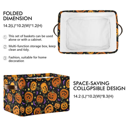 Halloween Pumpkin Spooky Storage Basket Fabric Kitchen Baskets Purple Bat Black Open Home Storage Bins Boxes Foldable Organizer Bag for Baby Cloth Pet Toy Book Shelf Closet Baskets 16×12×8 Inches