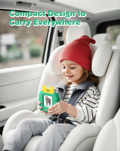 Talking Flash Cards for Toddlers 1 2 3 4 Year Olds, Montessori Language Learning with 224 Words, Pocket Speech Therapy Playthings, Children's Sensory Educational Device, Green