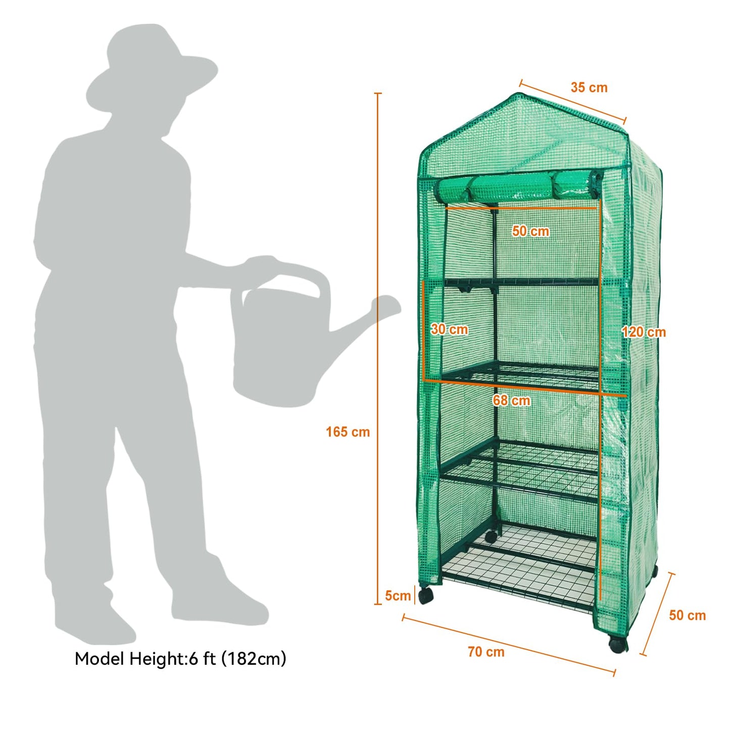 Grandhom Mini Greenhouse,4 Tier Small Portable Greenhouses Kit with Caster Wheels and Roll-up Zipper PE Cover,Green House for Indoor Outdoor Seedling and Plant Growing 27.6" L x 19.7" W x 65" H,Green