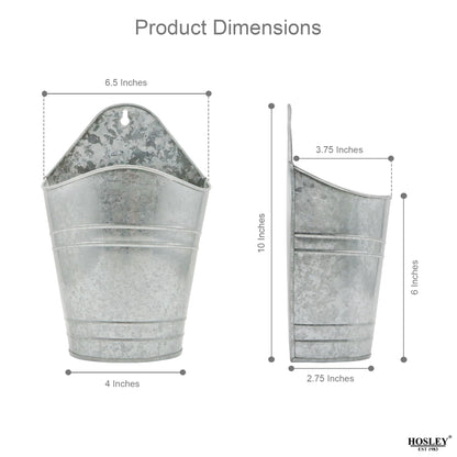 Hosley Set of 2 Galvanized Wall Planters, 10 Inch Hanging Metal Buckets for Indoor Outdoor Garden, Farmhouse Wall Decor, Rustic Patio & Balcony Planter Pots