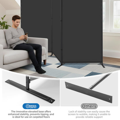 AKTOP 3 Panel Room Divider 6FT – 103" W x 70" H Folding Privacy Screen, Freestanding Fabric Room Partition, No-Drill Temporary Wall Divider for Apartment, Dorm, Studio, Home Office, Bedroom – Black