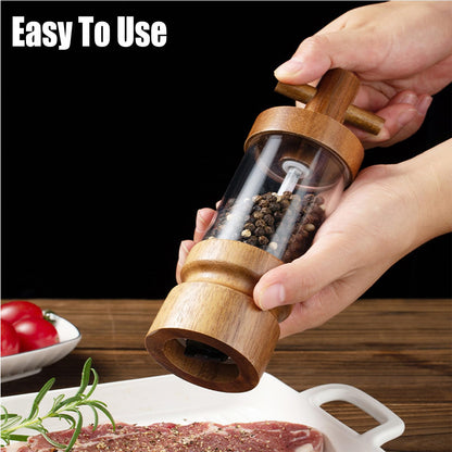 Wooden Pepper Grinder Acacia Wood Manual Mill, 7 inch, Adjustable Coarseness, Kitchen Spice Grinding Tool