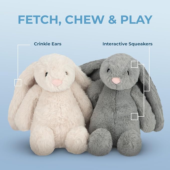 Best Pet Supplies Squeaky Dog Toys with Soft Durable Fabric for Small, Medium and Large Pets Interactive Toy for Indoor Play, Supports Active Biting and Play - Bunny (Beige), Small