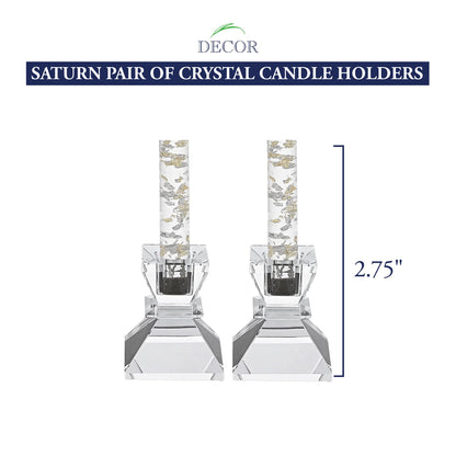 Badash Saturn Crystal Candlestick Holders - Set of 2 Tapered Candle Holders - Beautiful Handcrafted Crystal Accents Perfect for Modern or Traditional Decor