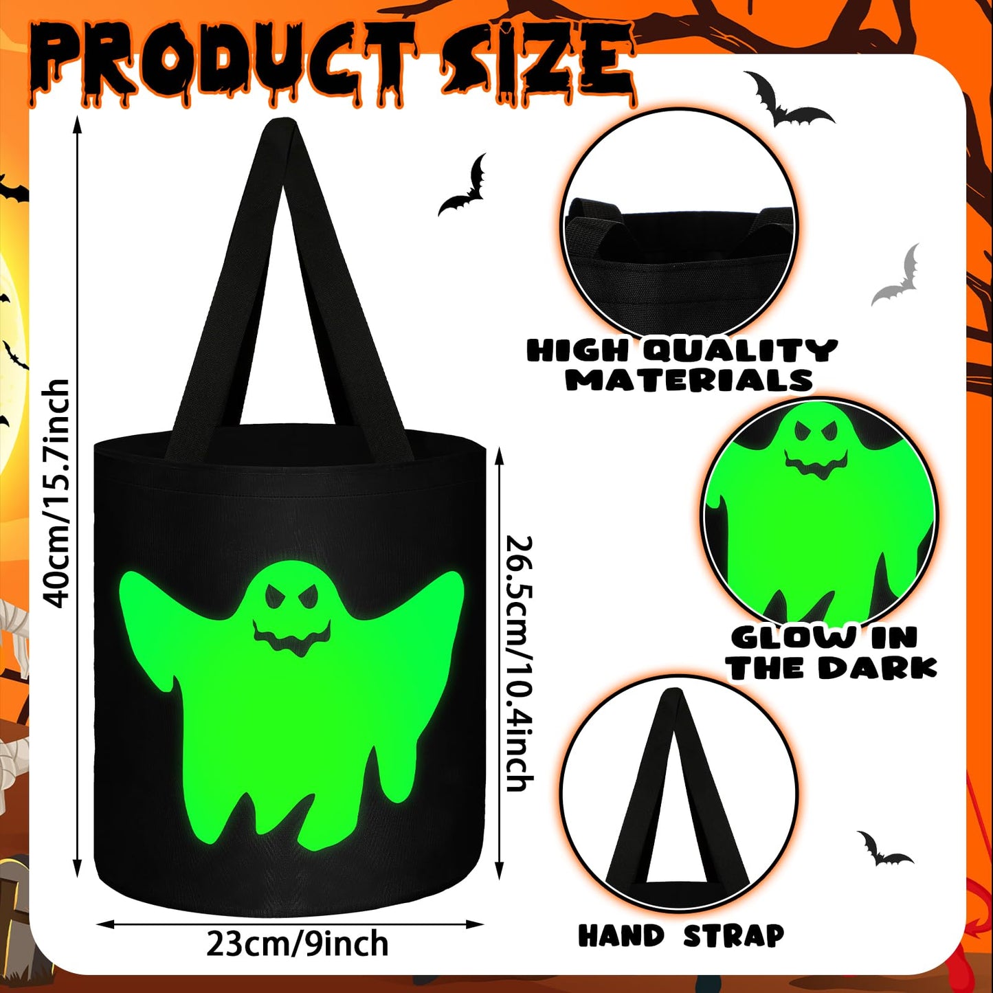 Hosuly 3 Pcs Halloween Buckets Glow in The Dark Candy Trick or Treat Bags Multipurpose Reusable Goody Light up Buckets for Kids Halloween Supplies Favors(Novel Style)