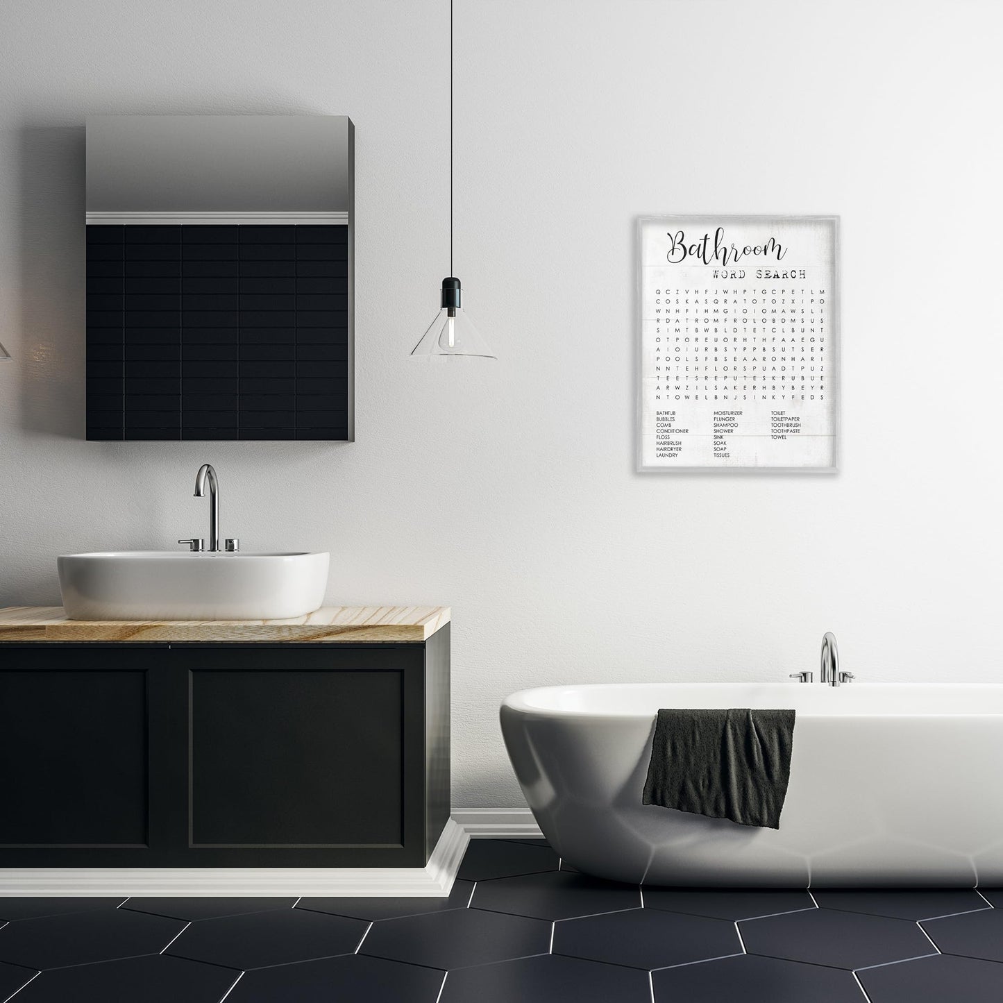 Stupell Industries Bathroom Search Fun Family Word, Design by Daphne Polselli Wall Art, 11 x 14, Black