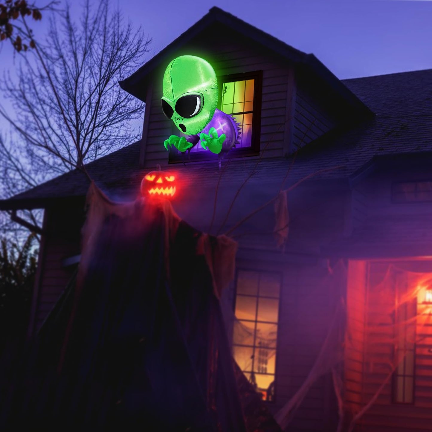 TURNMEON 4 Ft Halloween Inflatables Outdoor Decorations Alien Broke Out from Window with Built-in LED Blow Up Inflatable for Scary Halloween Decoration Party Home Indoor Outside Yard Garden Lawn Decor