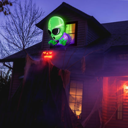 TURNMEON 4 Ft Halloween Inflatables Outdoor Decorations Alien Broke Out from Window with Built-in LED Blow Up Inflatable for Scary Halloween Decoration Party Home Indoor Outside Yard Garden Lawn Decor