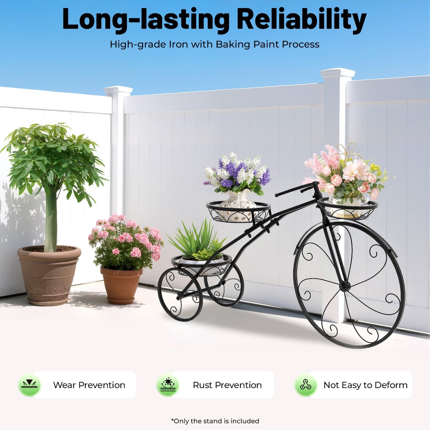 SanBouSi Large Bicycle Plant Stand Metal Flower Pot Cart Holder Patio Stand Bike Plant Stand Outdoor Garden Decoration Plant Lover Gifts for Women, Black