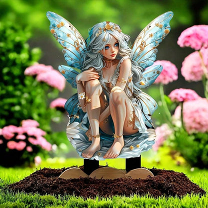 YUEYINGMG Garden Decor, Acrylic 2D Stake, Pot Plants Garden Yard Lawn Outdoor Fairy Statue Ornaments, Fairy Garden Accessories Decoration (Style E)